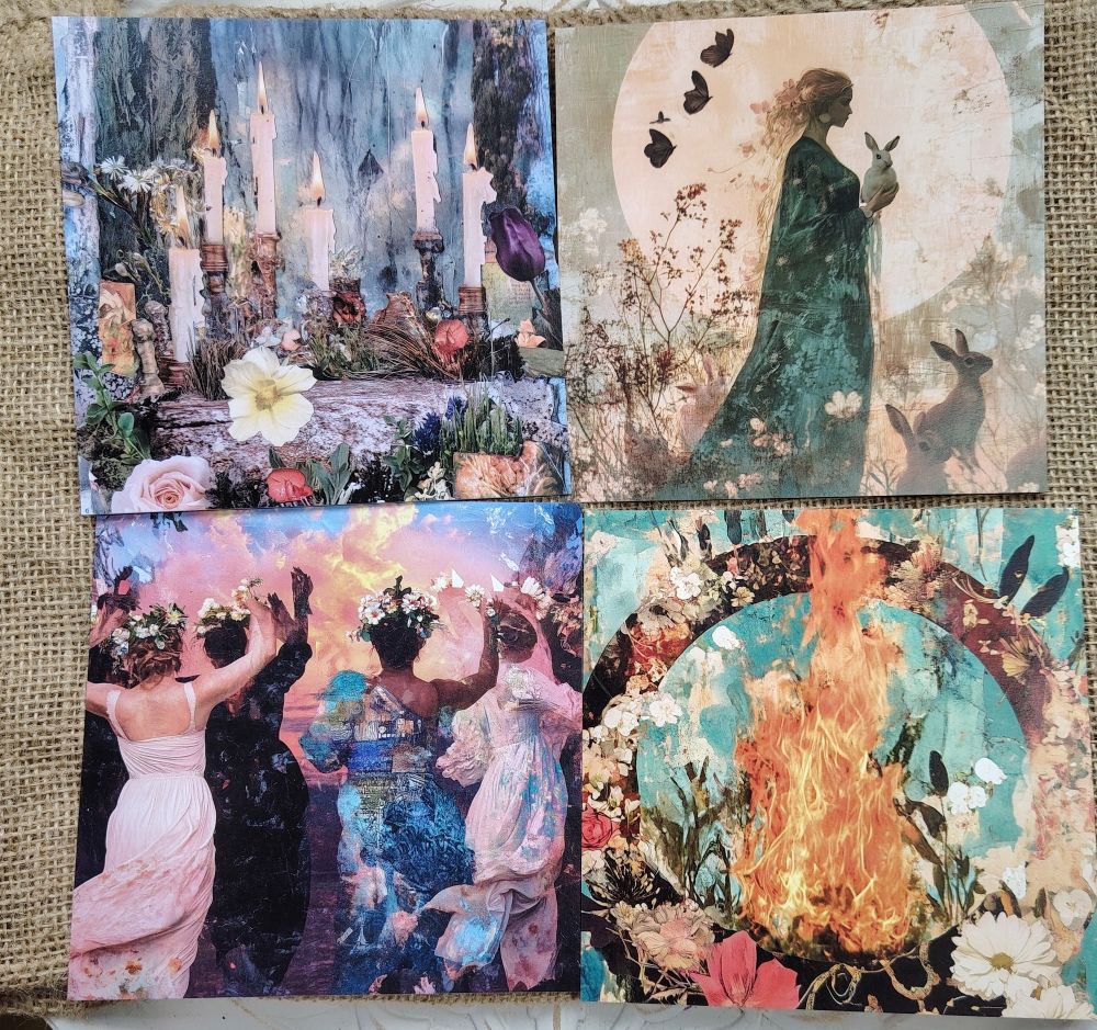 Vuodenpyörä 2026 juhlakortit 8 kpl setti tässä Imbolc, Ostara, Beltane ja Litha